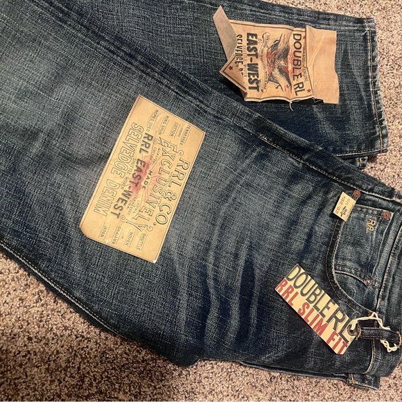 Ralph Lauren Double RL Slim Fit Dark Blue Jeans - Picture 1 of 16